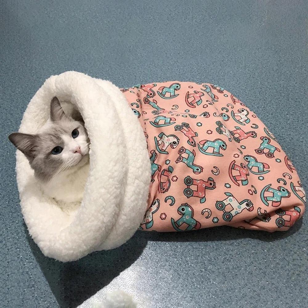 Cat Sleeping Bag Soft Cuddly Fluffy Feel Thickened Pet Pocket Type Quilt Bed Comfortable Nest Tunnel House for Cats