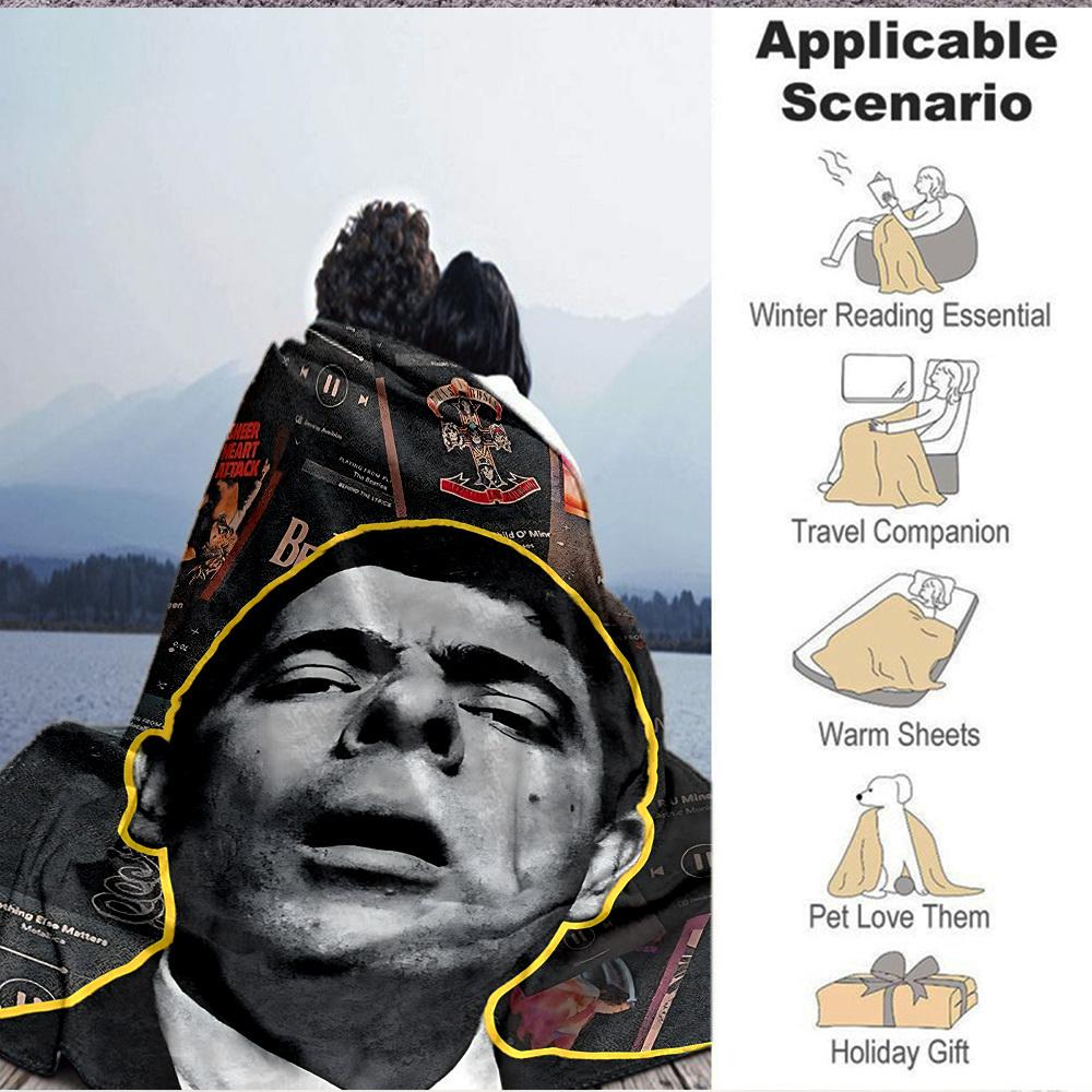 1pc Music Fan Flannel Throw Blanket HD Printed Lightweight Soft Warm All Season Blanket for Sofa, Bed, Travel, Camping Machine Washable