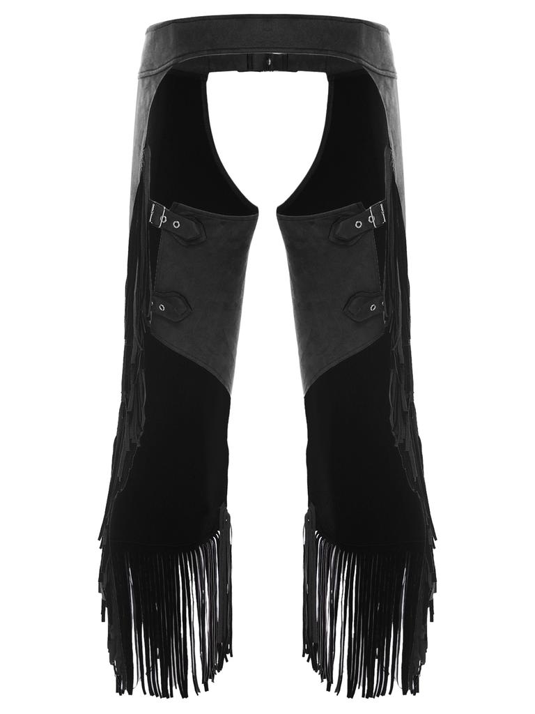 Chaps Cowboy Vintage cu Franjuri pentru Bărbați, Pantaloni de Suedă cu Cataramă Ajustabilă, Design cu Croiala Deschisă pentru Halloween și Petrecere cu Tematică Western