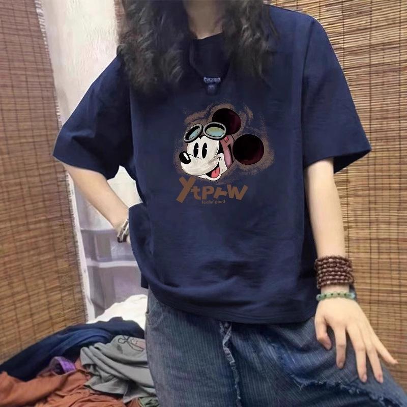 

Fat mm large size women s crew neck t-shirt retro pure cotton short-sleeved ins trendy summer new loose meat-covering and thin top m (recommended 80-100) тёмно-синий
