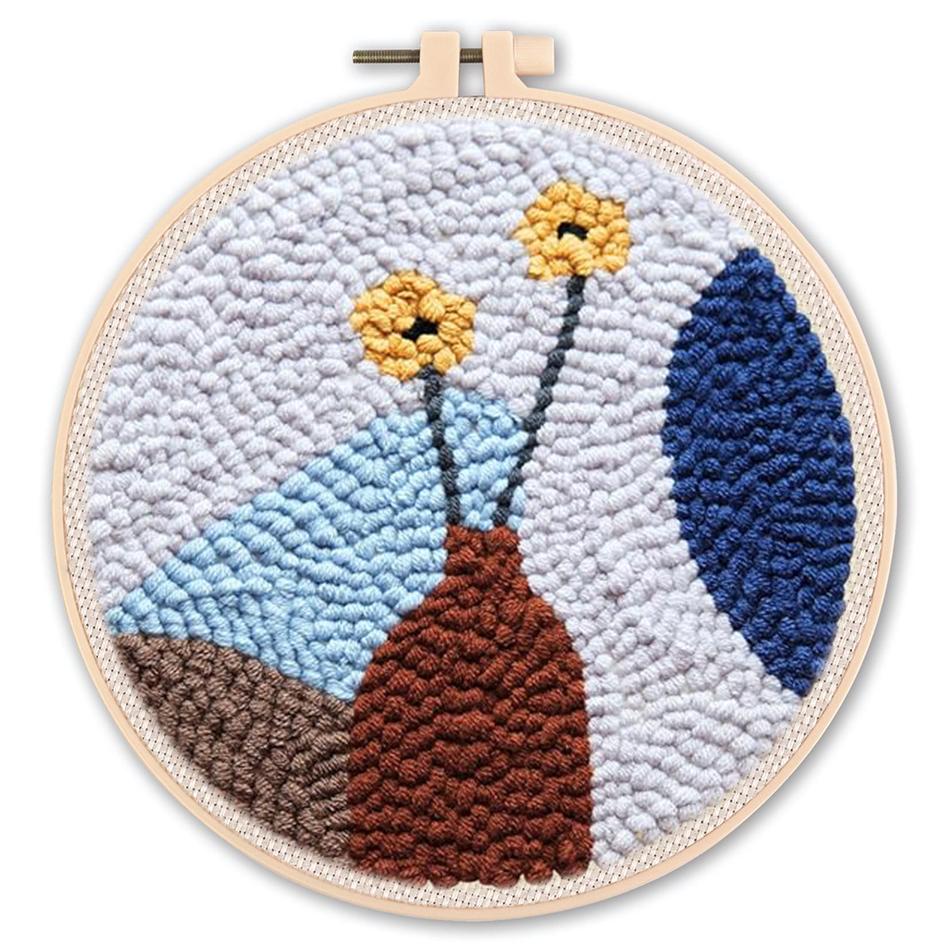 DIY Punch Needle Kits for Beginners Flower with Hoop Embroidery Punch Needle Starter Craft Set Festival Gift and Decoration