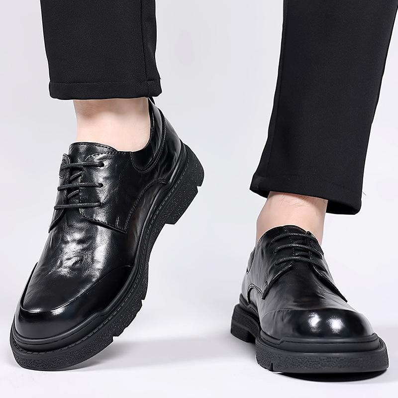 2025 spring men's business dress leather shoes casual office leather shoes low-top lace-up black leather shoes wedding shoes men