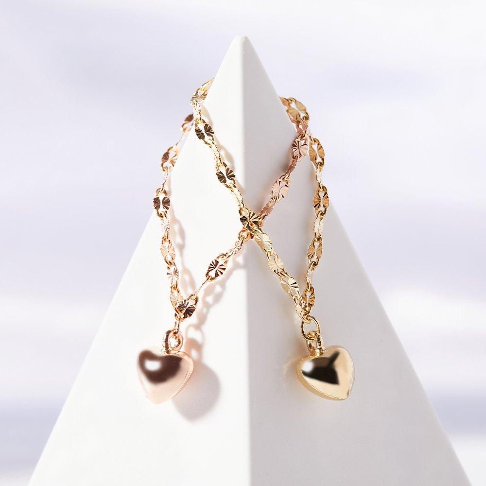 18K Almond Star Heart Ring with Chain Gold