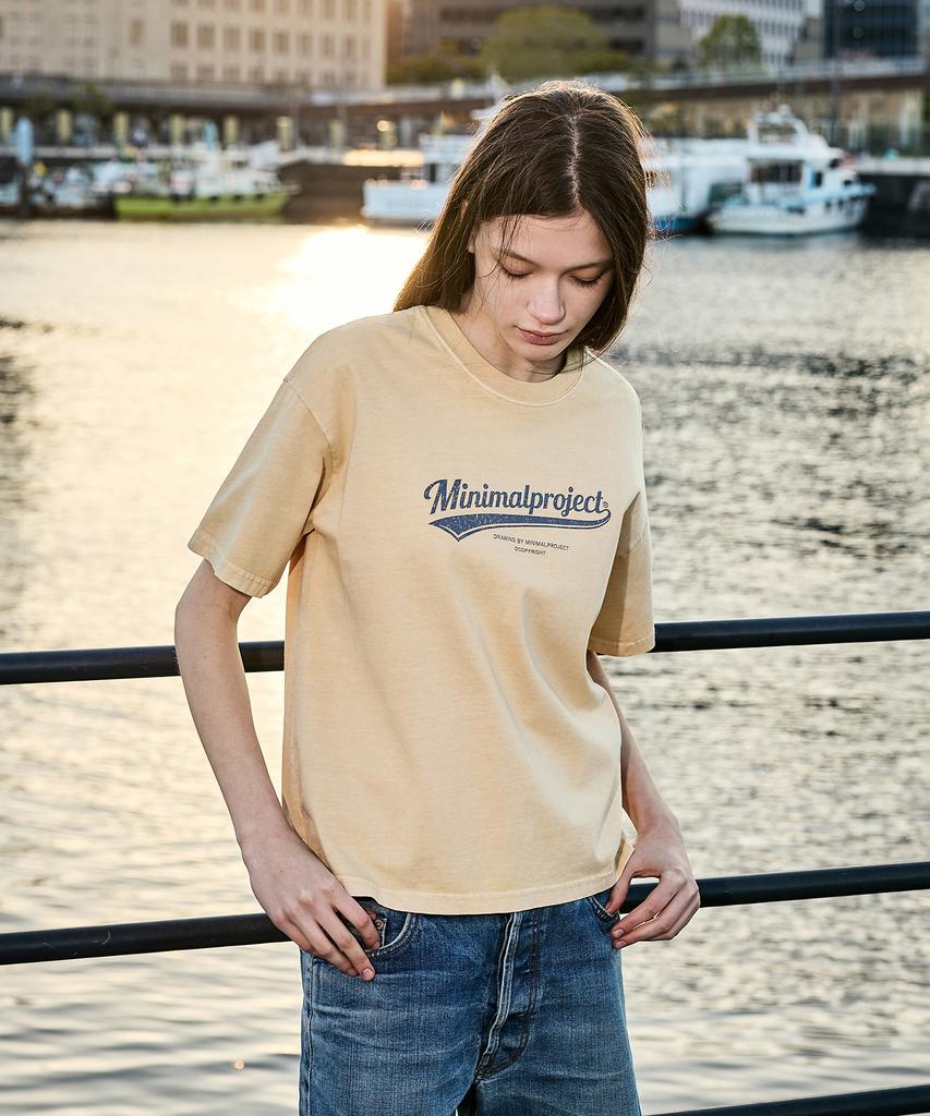MINIMALPROJECT Washed Drawing Pigment Crop Short Sleeve T-Shirt Mst188C [Lightbeige]