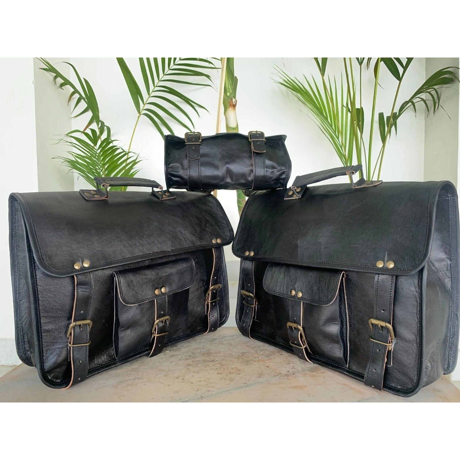 

Motorcycle Pouch Leather Two Bags Panniers Saddle Bag Saddlebags Father Day Gift