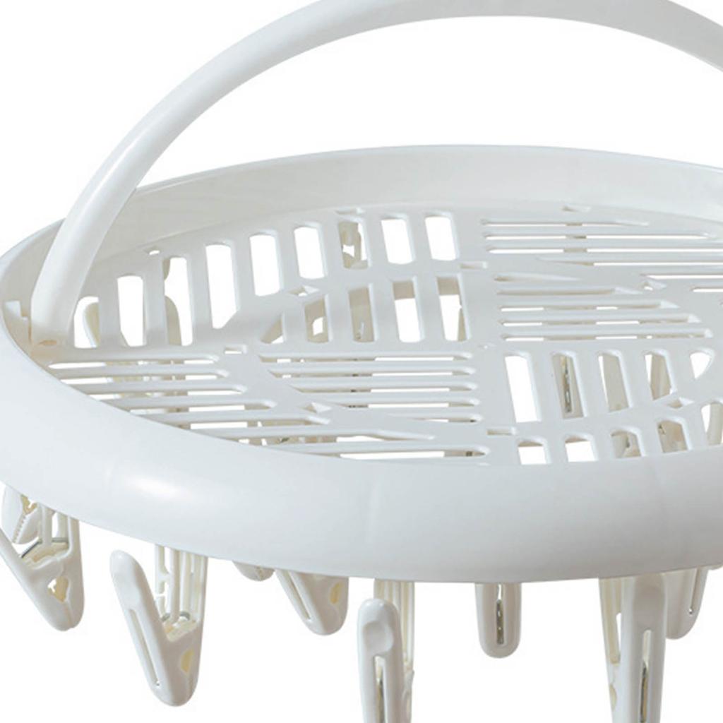 Round Drying Rack Clothes Hanger Plastic Round Laundry Hanger with Clips for Socks Underwear White