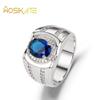 WOSIKATE Anello da Uomo Trendy Zaffiro Rame Con Zirconia Gioielli da Matrimonio moda Anello da Business Regalo per Feste Misura 6-10