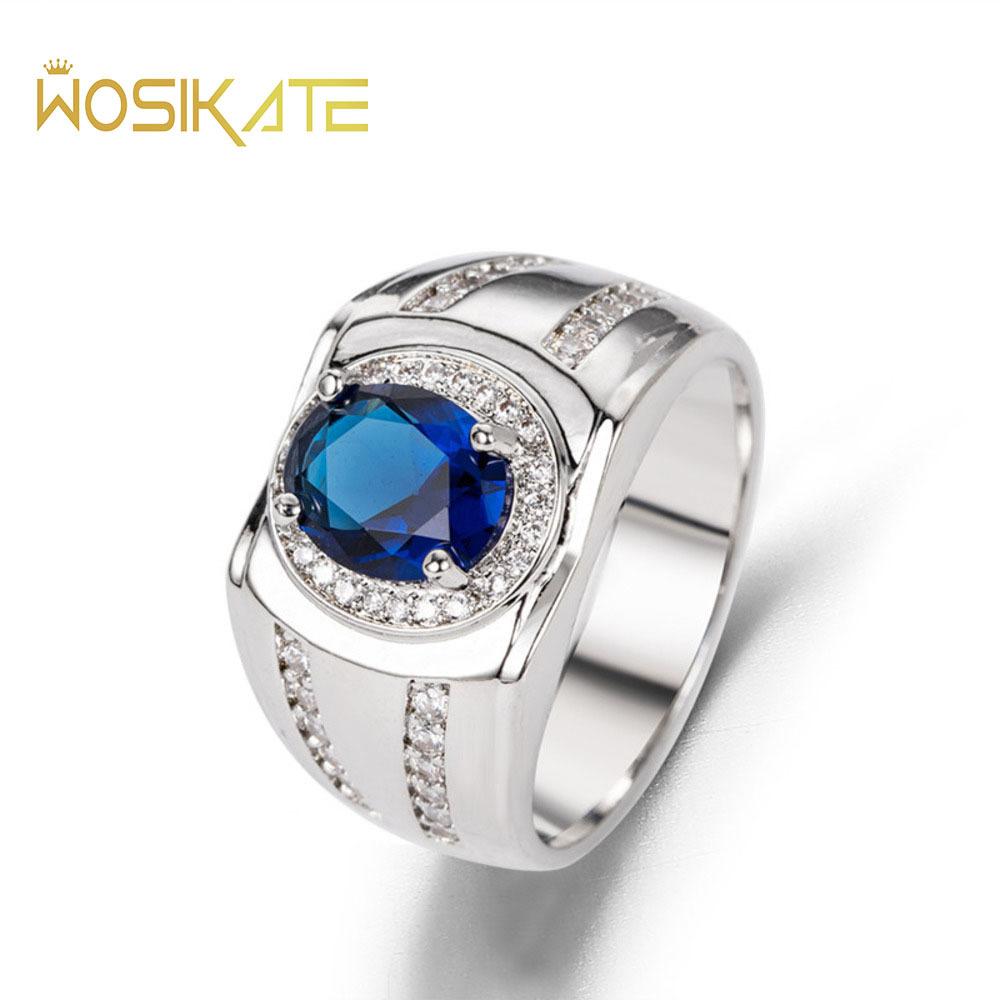 WOSIKATE Anello da Uomo Trendy Zaffiro Rame Con Zirconia Gioielli da Matrimonio moda Anello da Business Regalo per Feste Misura 6-10