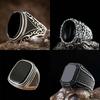 Punkboy Vintage Shaped Geometric Oval Black Glossy Men's Ring For Anniversary Party Wedding Male Rings Zircon Accessories 6-14
