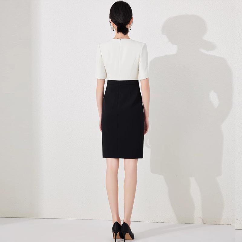 Summer Color Block Mid-Length Professional Dress for Beauty Salon & Jewelry Store Workwear