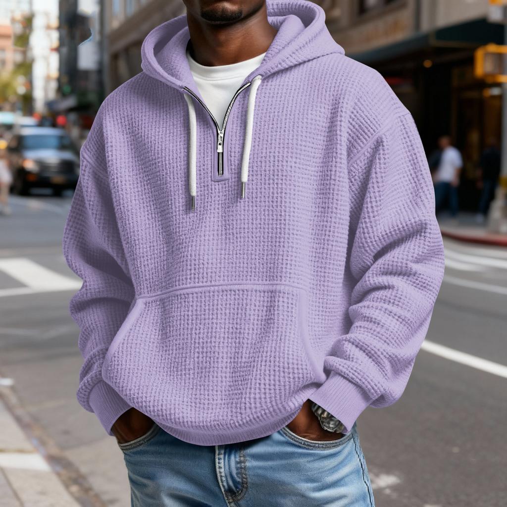 Men's Casual Color Zipper Long Sleeve Hooded Sweatshirt, Everyday Zipper Casual Long Sleeve T-Shirt