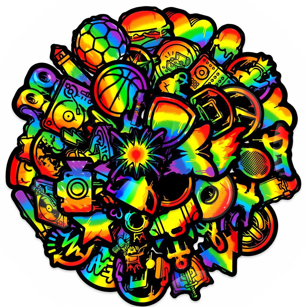 50 New Neon Stickers Car Trunk Mobile Phone Water Cup Decorative Stickers Notebook Handbook Stickers Waterproof
