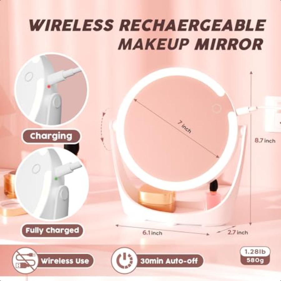 

Косметическое зеркало с подсветкой 10x 1x увеличительное зеркало с 3 цветами подсветки 360° вращение HD увеличительное зеркало светодиоды 1500 мАч Ре United States