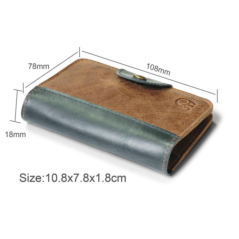 Genuine Leather Card Holder Men Minimalist Slim Credit Card Case Vintage Mini Wallet Snap Button