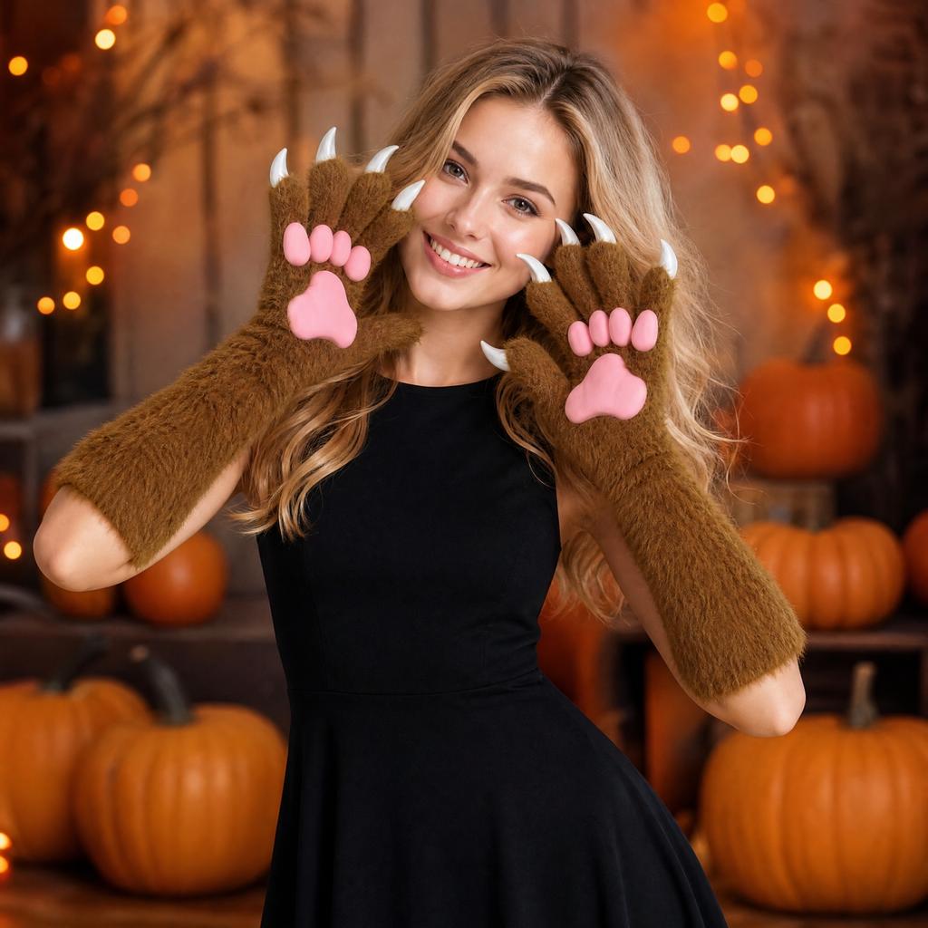 Halloween Long Gloves with Silicone Pads and Nails for Women Men Costume