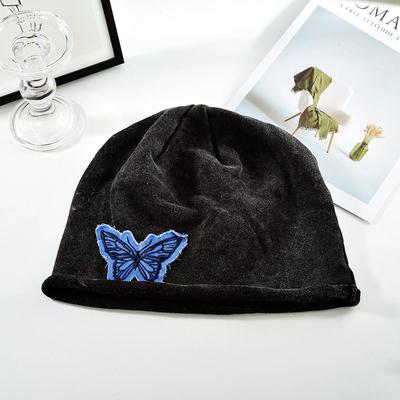 Retro Butterfly Embroidered Rolled Brim Pullover Hat - Women's Stylish Niche Trend Warm Hat