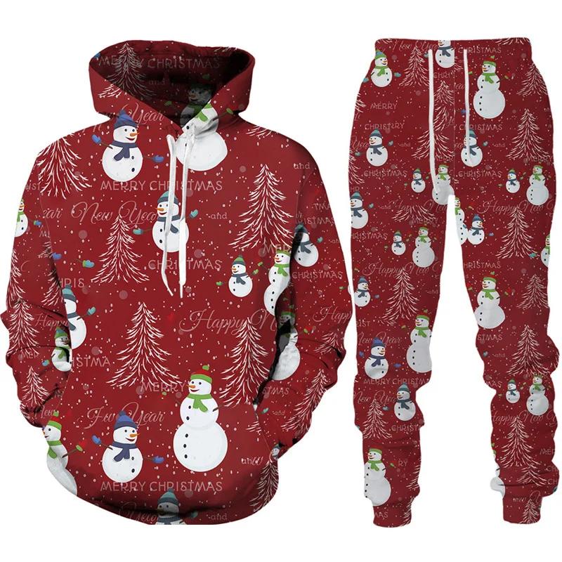 New Year Christmas Hoodies Sets Y2k Men Pants Santa Claus Men's 3D Printed Tracksuit Set Novelty Oversize Loose Man Streetwear