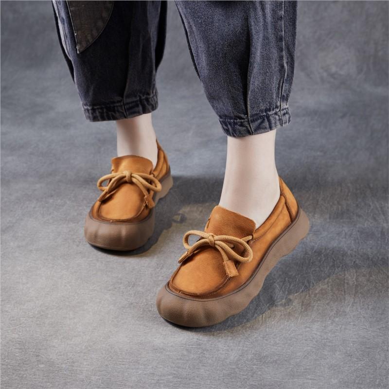 Fashion GKTINOO Genuine Leather Retro Lace Up Women's Shoes 2025 Autumn New Round Toe Soft Soled Slip-on Versatile Loafers