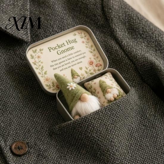 Cute Dwarf Ornament 2 Pcs Pocket Hug Gnome Comfort Gift Tin Box, Mini Plush Doll Emotional Support Birthday Presents for Her Keepsake, Handmade