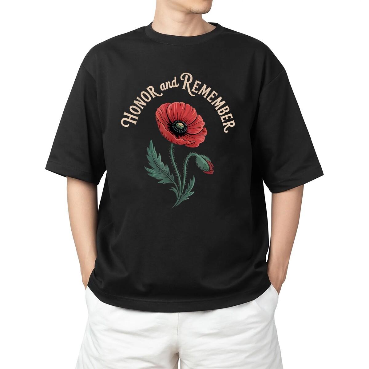 Remember and Honor Red Poppy Flower Military Fallen Soldier Adult S-4XL T-Shirt S