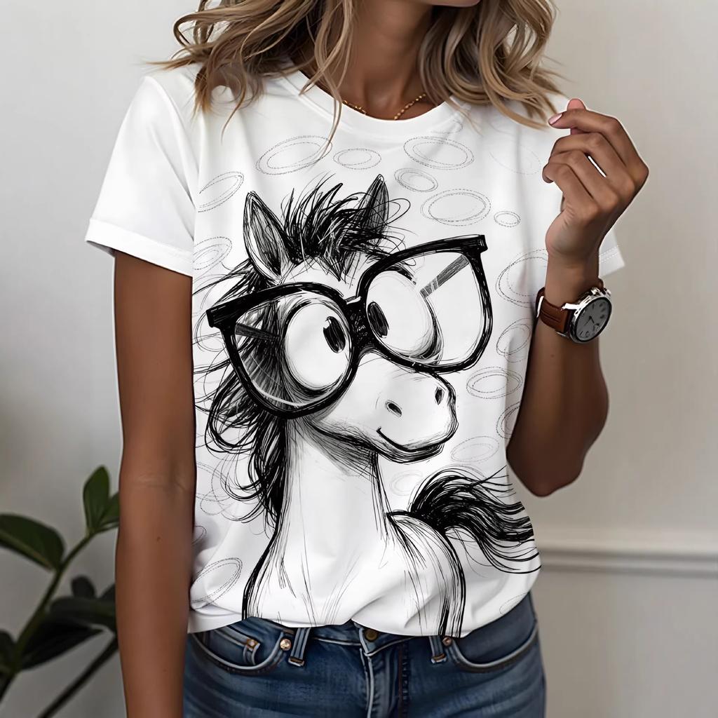 Stylish Simple Short-sleeved Women's Printed Versatile Top Casual T-Shirts Women’s