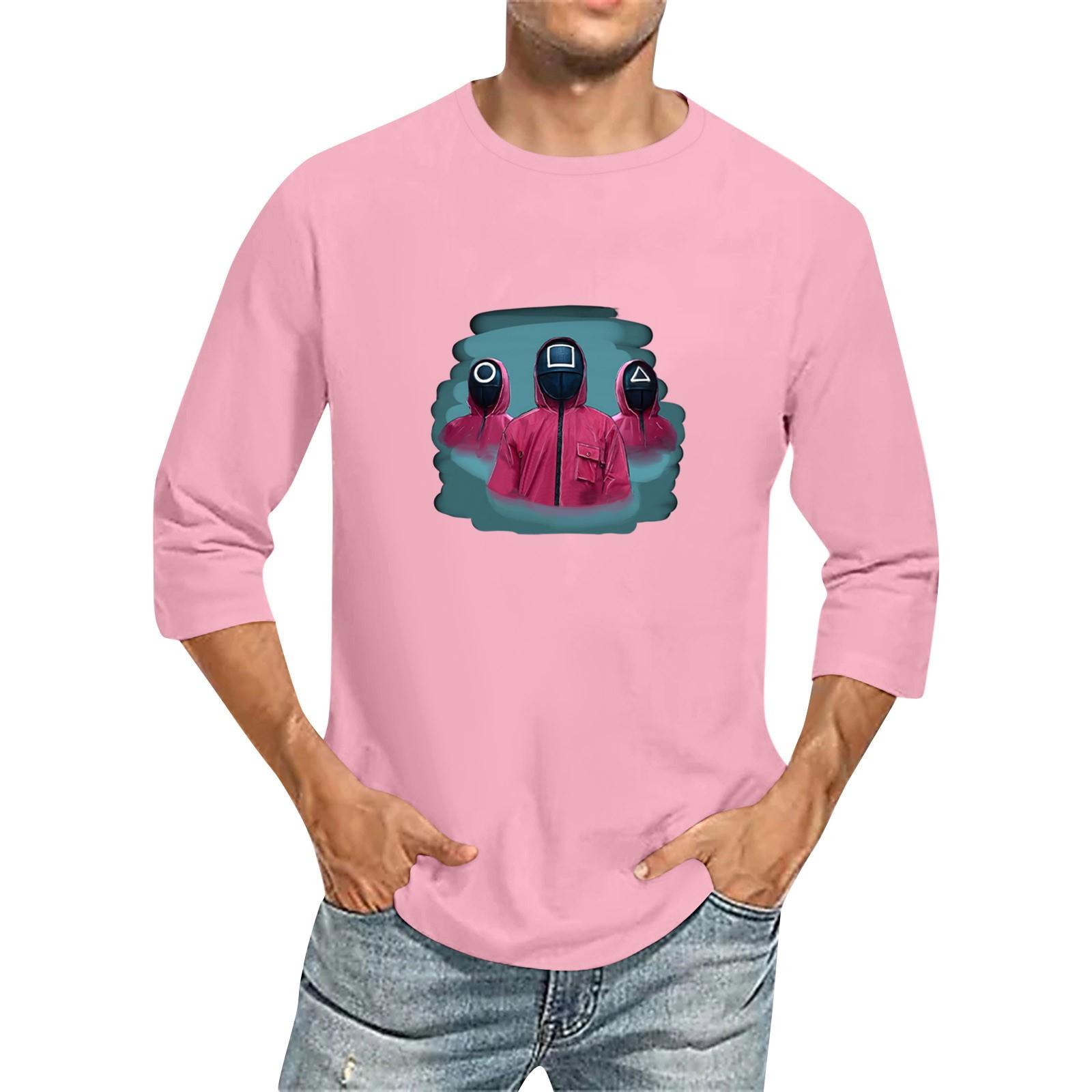 

Мужская модная повседневная футболка с принтом и рукавом семь восьмых, круглым вырезом L розовый