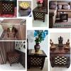 30.48 Cm Handmade Beautiful Wooden Stool with Brass Cutting Design Storage for Living Room Bedroom Furniture