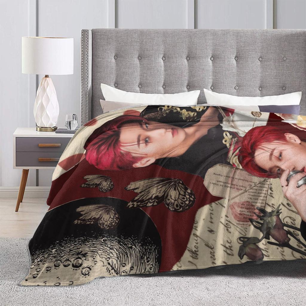 Kpop Ateez Choi San Blanket Warm Print Plush Throw Blanket For Bedroom Picnic Flannel Bedspread Bed Cover