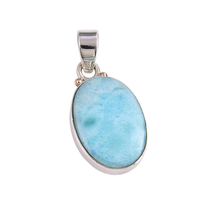 Natural Republic Larimar Edelstein 925 Massiv Sterlingsilber Anhänger 1,25'' L4K71