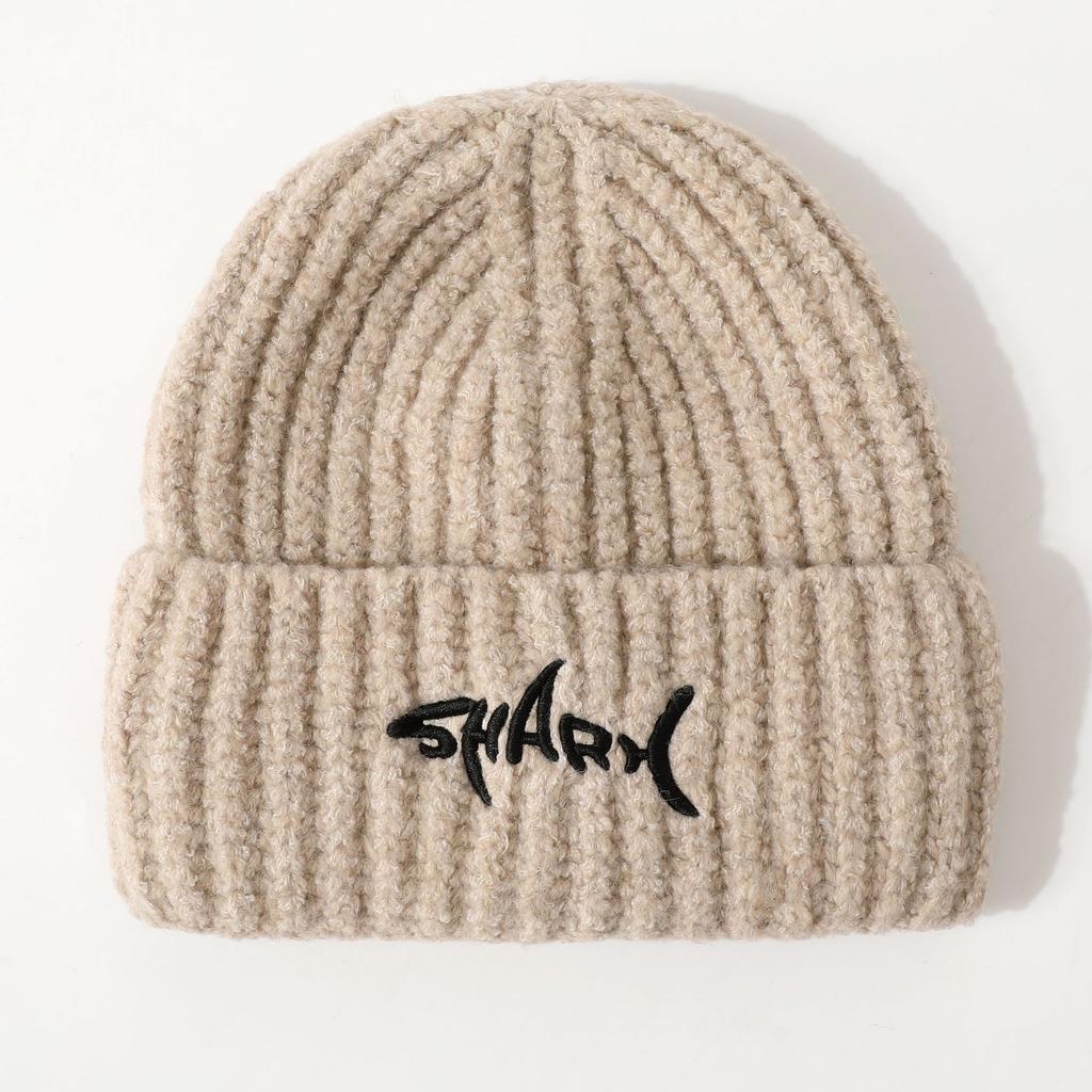 Hat Women's Embroidered Letters Korean Version Versatile Warm Wool Hat Ear Protection Curl Edge Cold Knitted Hat Fashionable Cold Hat