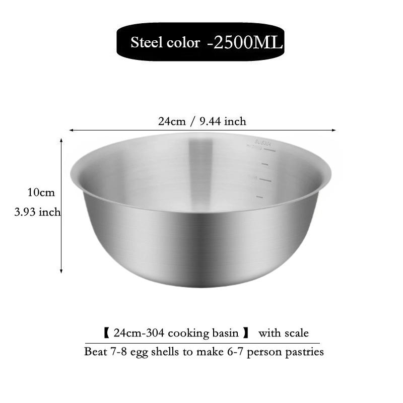 New 304 Stainless Steel Salad Mixing Bowl Sets Egg Beater Basin Dough Food Container Kitchen Fruit Vegetable Whisking Salad Bowl Set