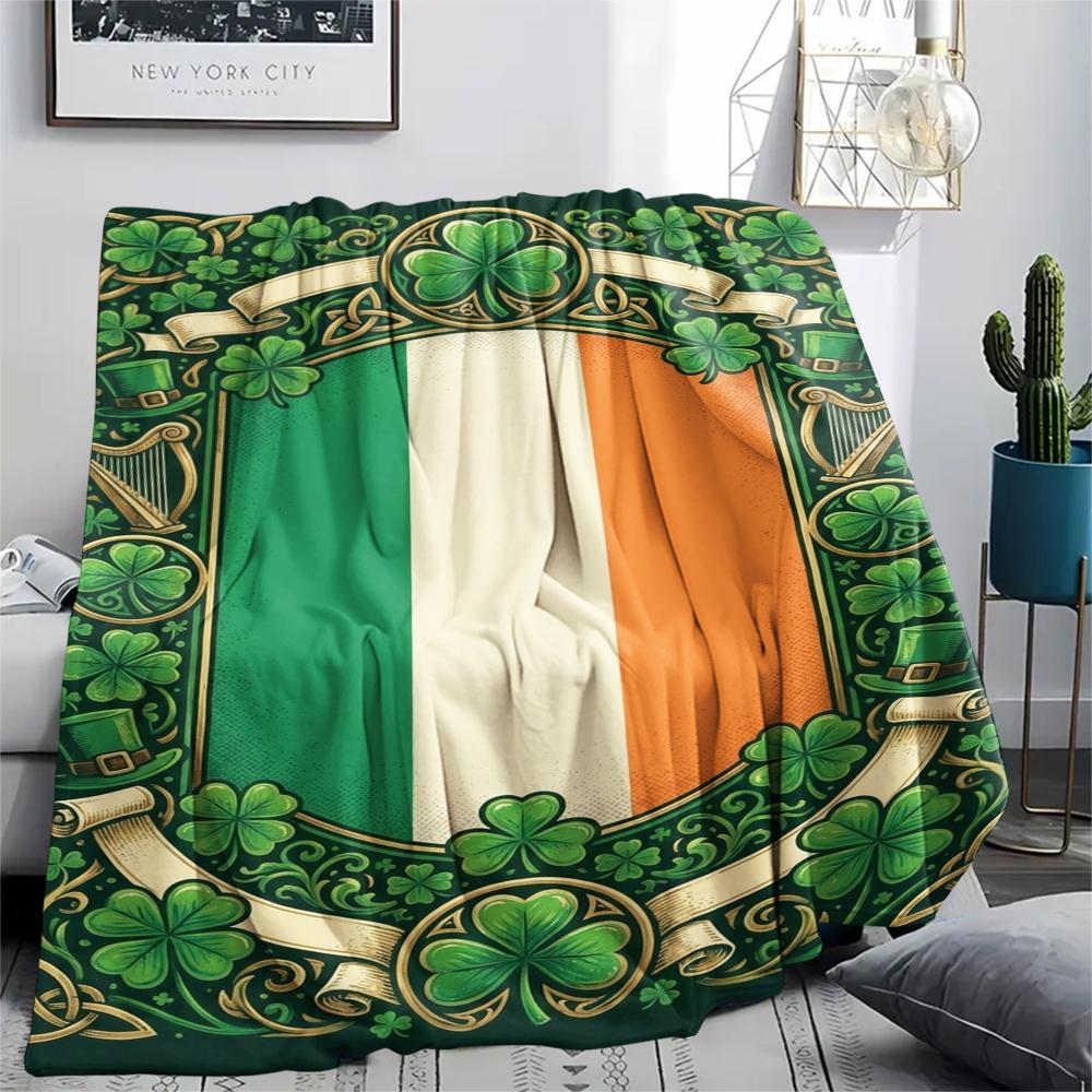 1Pc St.Patrick's Day Print Flannel Blanket, High quality Comfortable for All Seasons, Home Decor, Warmth and Comfort, Perfect for Christmas Gifts W69