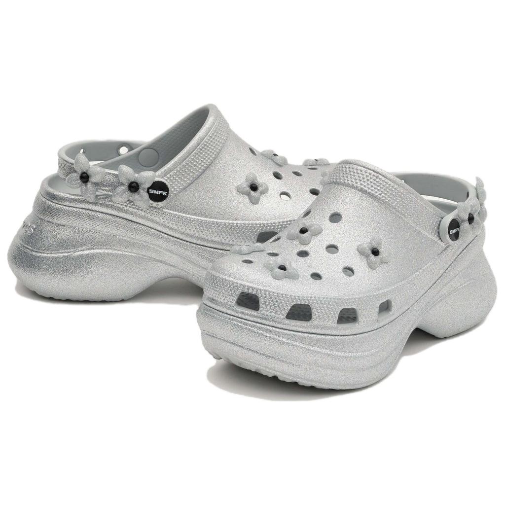 SMFK x Crocs Little Whale Sparkling Flower Comfortable & Versatile Hole Shoes Women's Silver