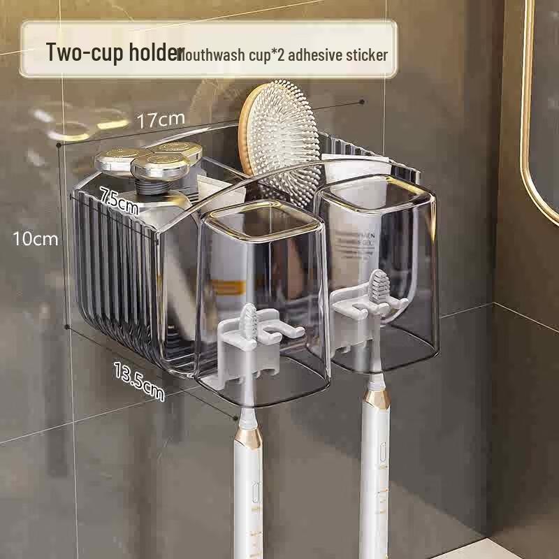 AiGe Adhesive Wall-Mounted Toothbrush Holder with 2 Cups