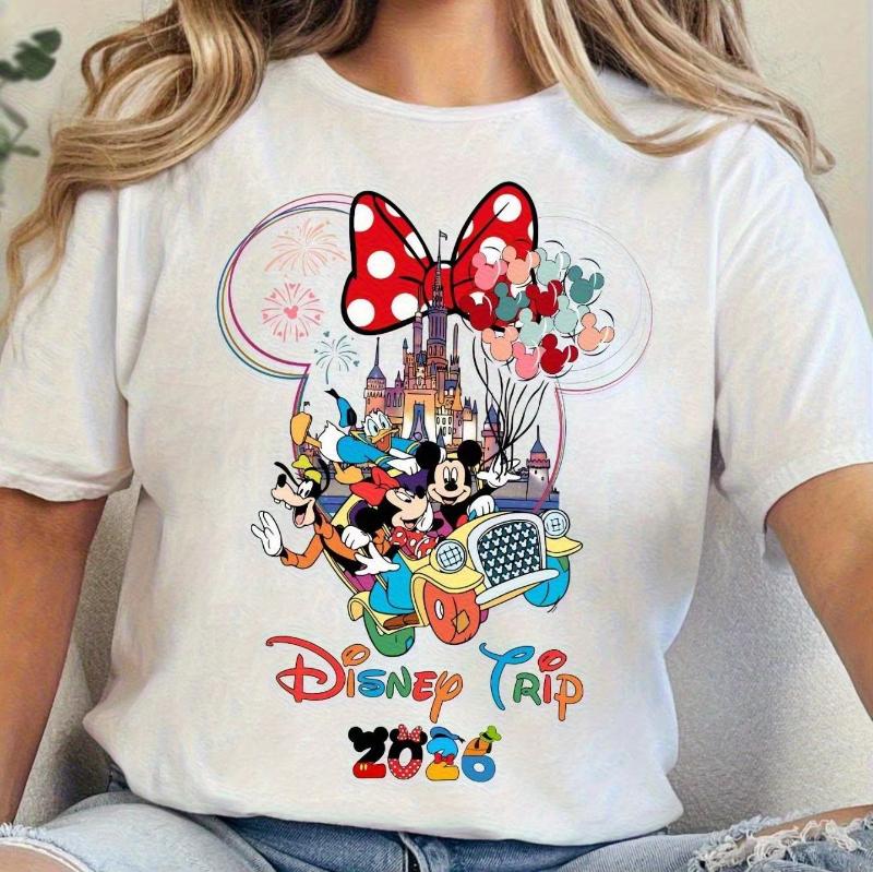 2026 Family Tshirt Cotton Mickey and Friends Tropical Pattern Short Sleeve Tshirt Comfortable Casual Wear Casual Style S
