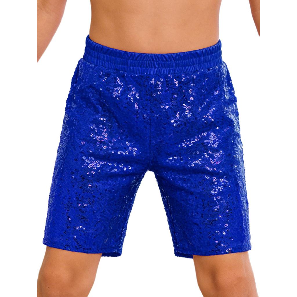 Boys Jazz Dance Stage Performance Costume Shiny Sequins Shorts Elastic Waistband Soft Lining Pockets Comfort Fit