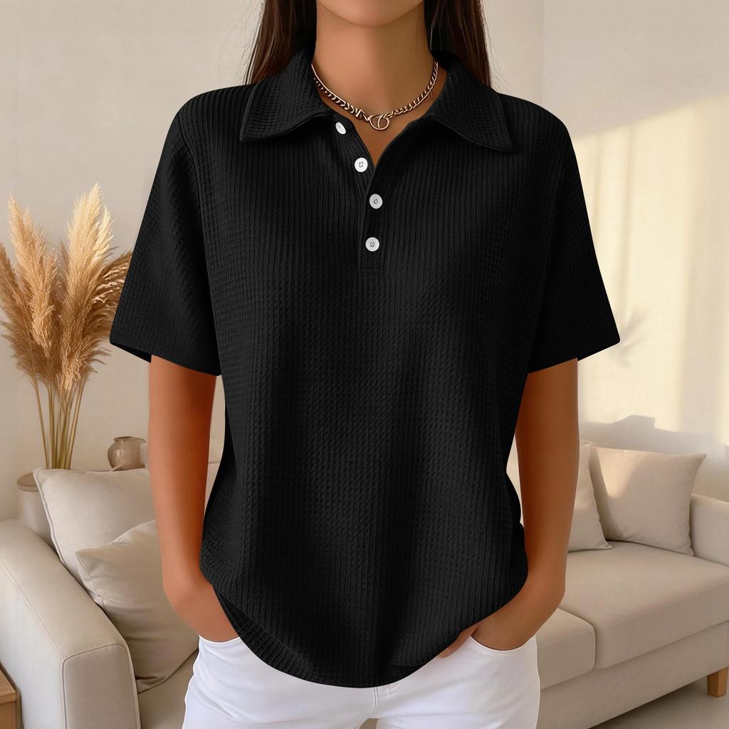 Damenmode Lässig Revers Kurzarm Farbe Hemd Damen Up Tops