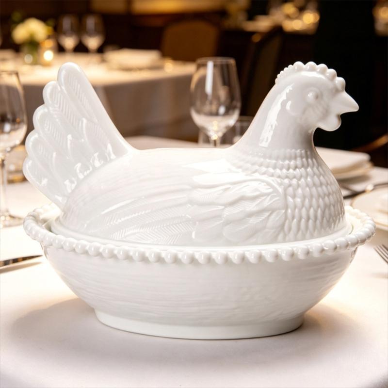 Candy Dish Bowl with Chicken Lid for Small Item Storage, Shelf Styling, Sideboard Placement and Entryway Use in Living Room or Dining Room