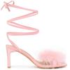 Allegra K Women's Faux Fur Slingback Block Heel Lace-Up Sandals, Pink, Size 23.0cm