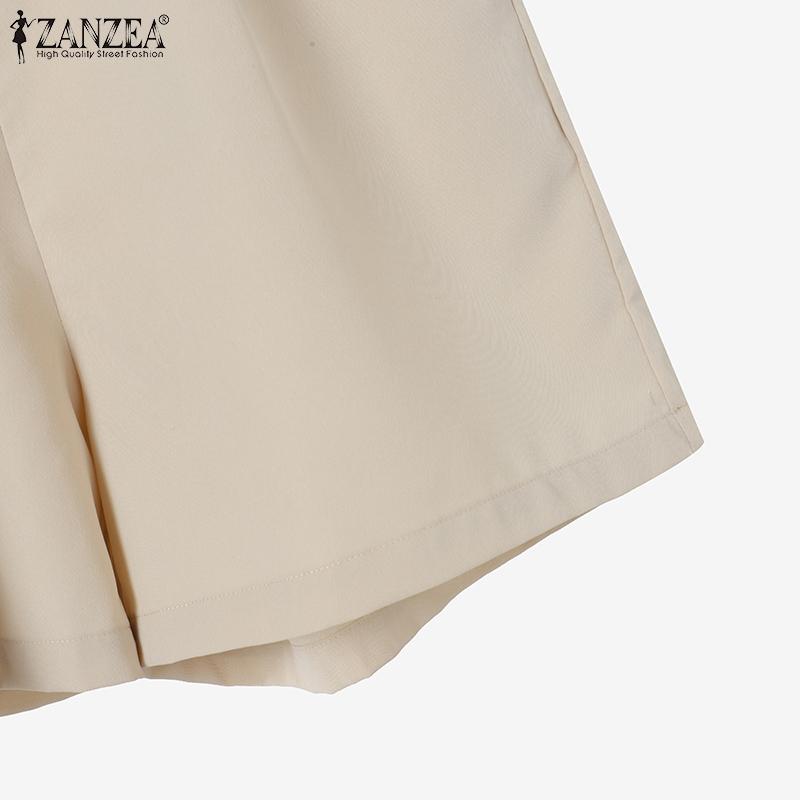 ZANZEA Women Summer V-Neck Short Sleeve Lace Vest Shorts Sets