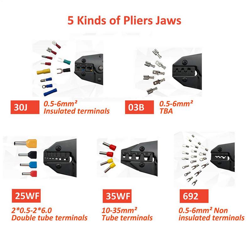 Wire Crimper Tool Ratchet Wire Connector Electrical Ethernet Crimper Plier Heavy-Duty Crimping Stripper With 5 Interchangeable