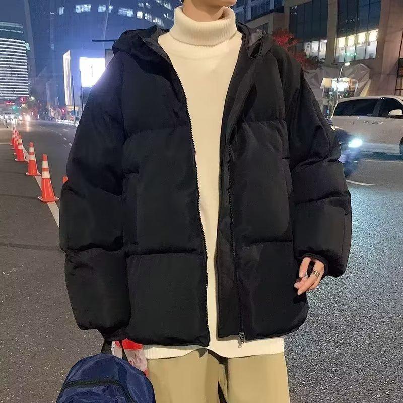 Unisex Oversized Cotton-Padded Jacket with Hood - Autumn/Winter Solid Color Versatile Design