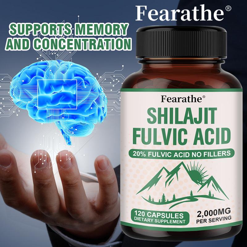 Shilajit Fulvinsäure 20% Kapseln (ohne Füllstoff) – Unterstützt Gedächtnis und Gehirnfunktion 120 Kapseln