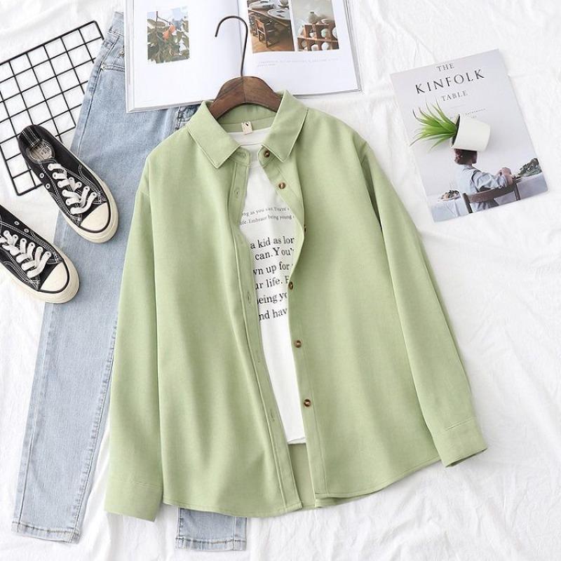 Women's Corduroy Solid Color Loose Long-sleeved Shirt Woman Jacket