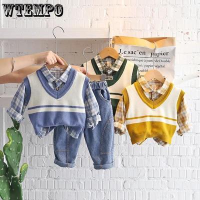 Children's Clothing Boys and Girls Spring and Autumn Suits Sweater Vest Children Three-piece Korean Casual Sets
