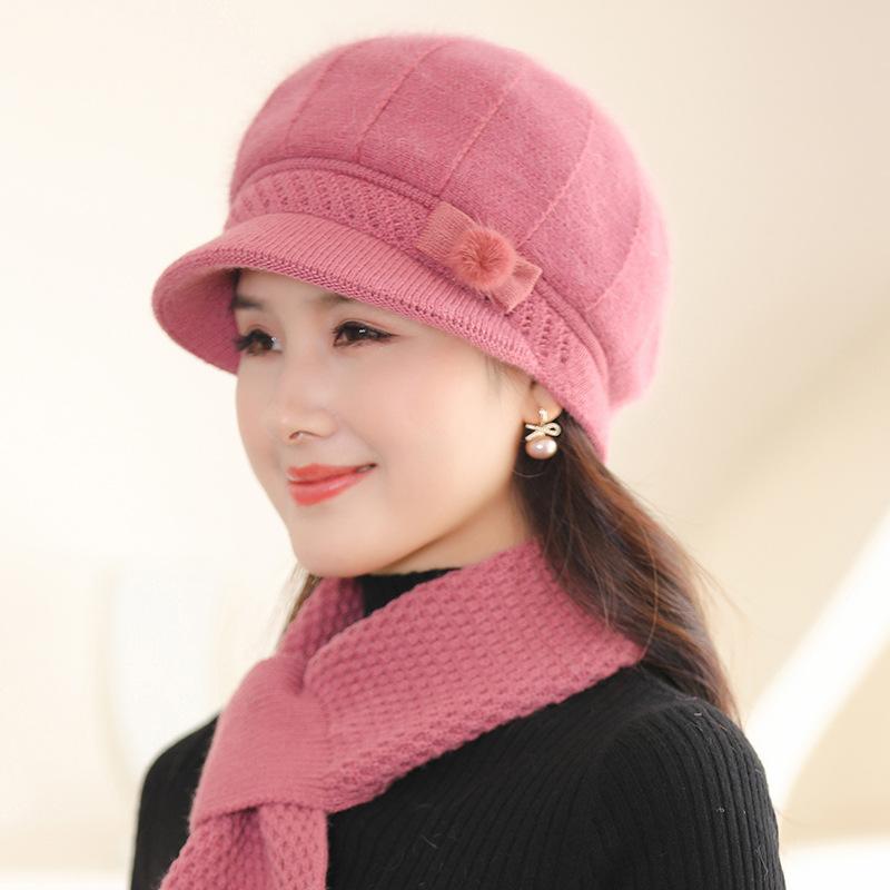 Winter Velvet Warm Windproof Ear Protection Knitted Hat for Middle-aged and Elderly Women Duck Tongue Rabbit Hair Woolen Hat Hats & Caps (women’s)