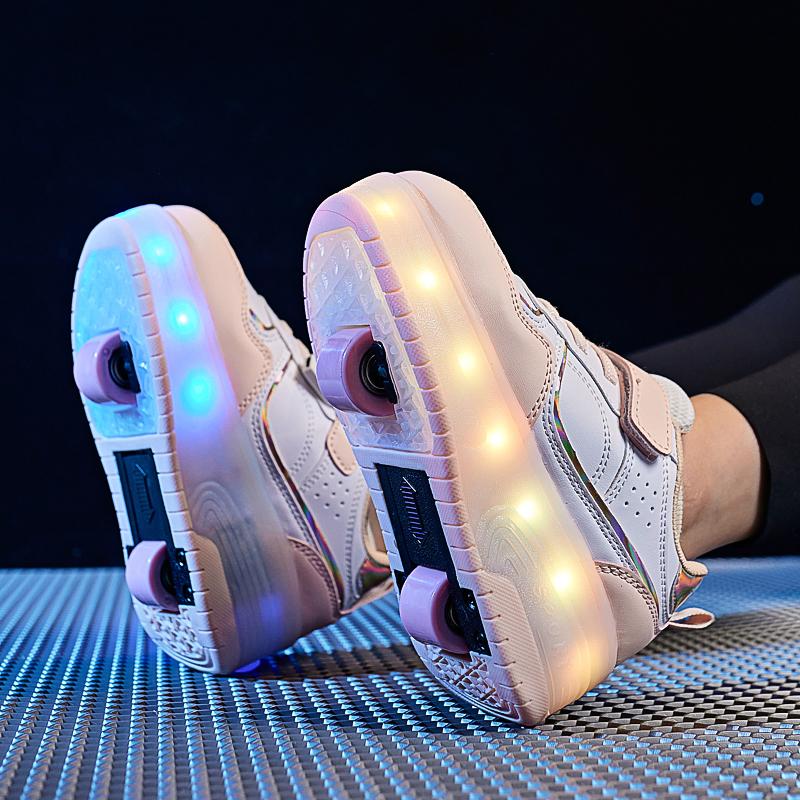 28-38 Children's Plus Size Two Wheels Disassembled Into Flat Sports Shoes LED Illuminated Sports Shoes Children's Shoes Board Shoes