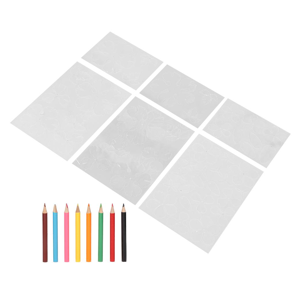 6 Sheet Flower Heat Shrink Paper with 8 Color Pencils Pre Cut Two Sides DIY BOPS Shrink Film Paper for Beginner
