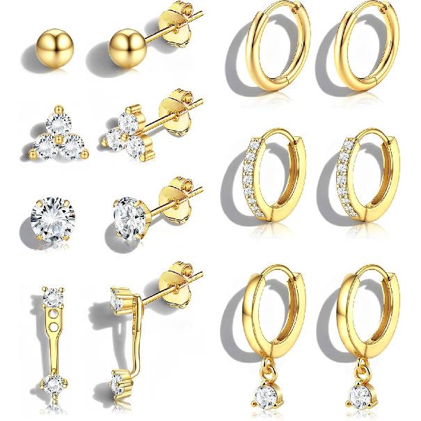 Jstyle Hypoallergenic Earring Stacks for Women Stainless Steel Earrings | 20G Cartilage Earrings for Multiple Piercings, Small Studs Huggie Hoops