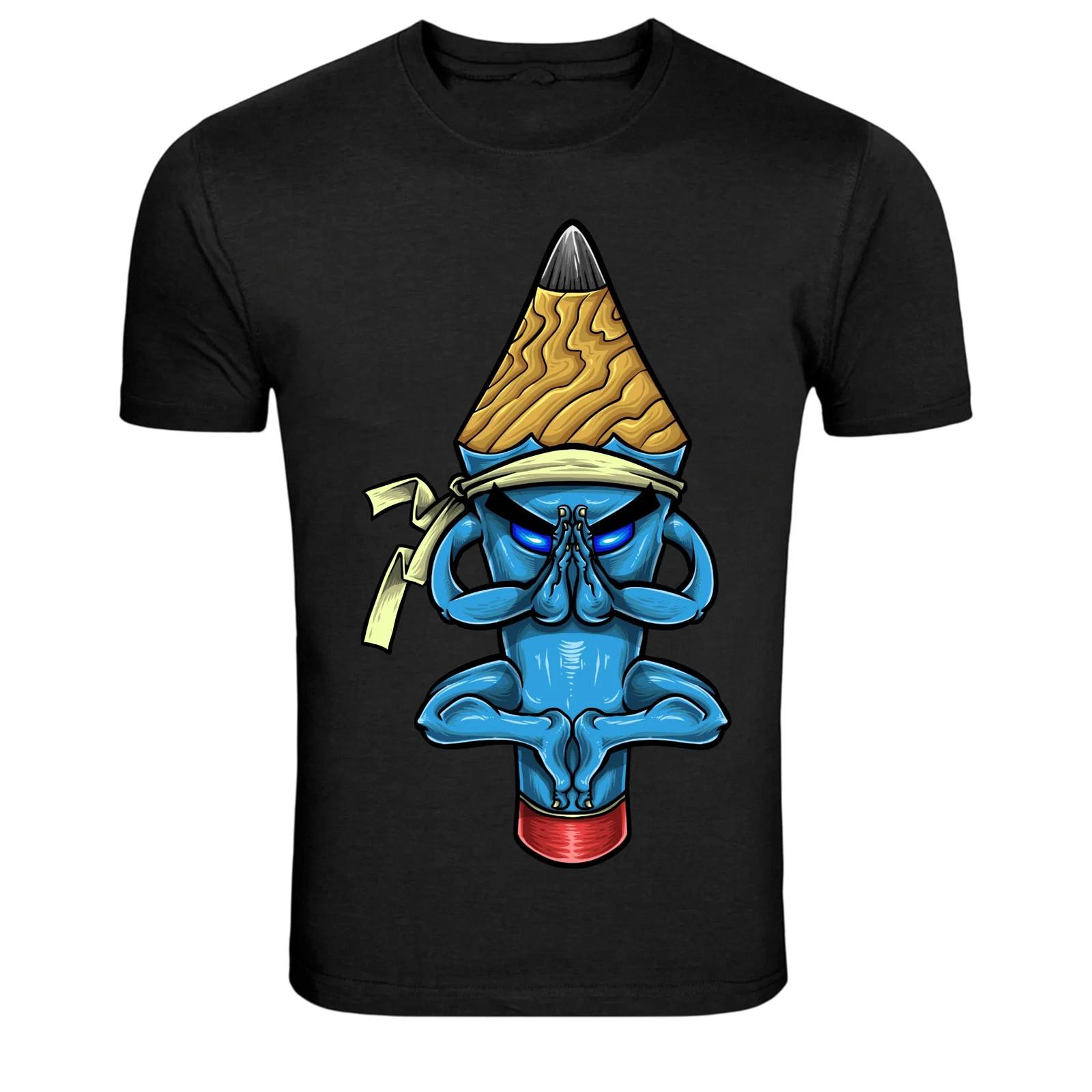

Meditating Pencil Ninja Cartoon Character Graphic T-Shirt S